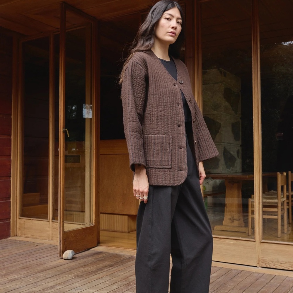 Organic Linen and Cotton Brown Striped Spring Jacket